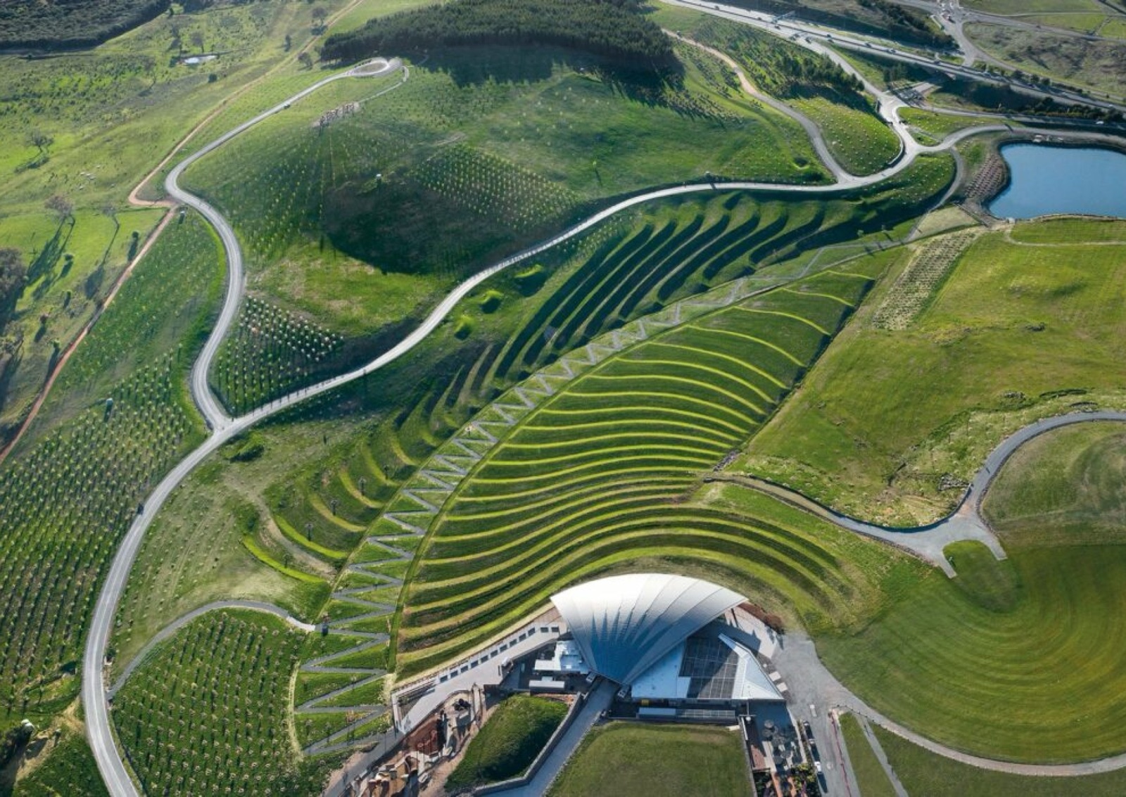 Aerial view of the National Arboretum Canberra